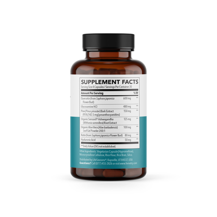 Femetry Daily Bladder Comfort 120cap 200cc supplement facts bottle