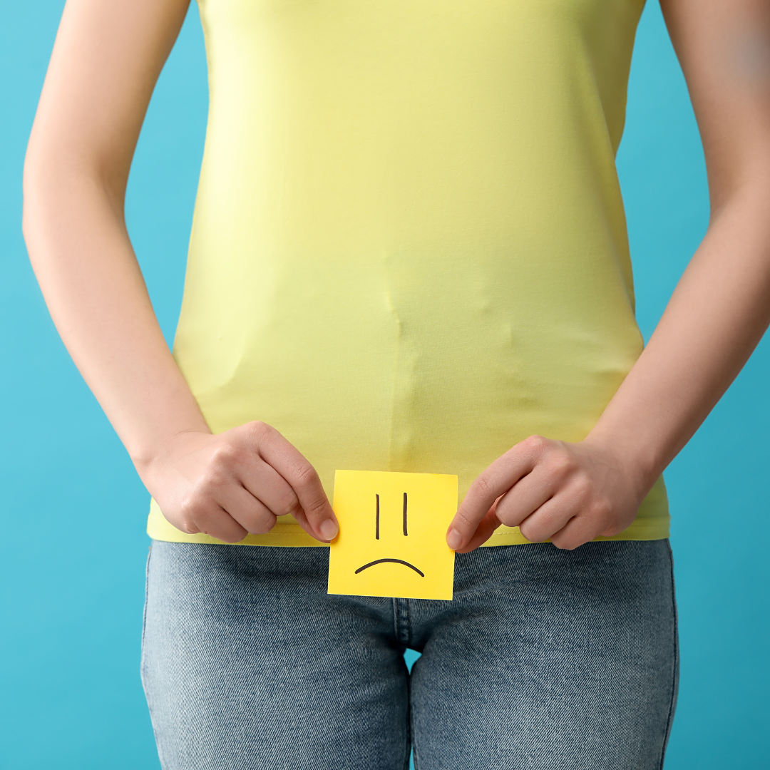 frown face post it note over bladder pelvis