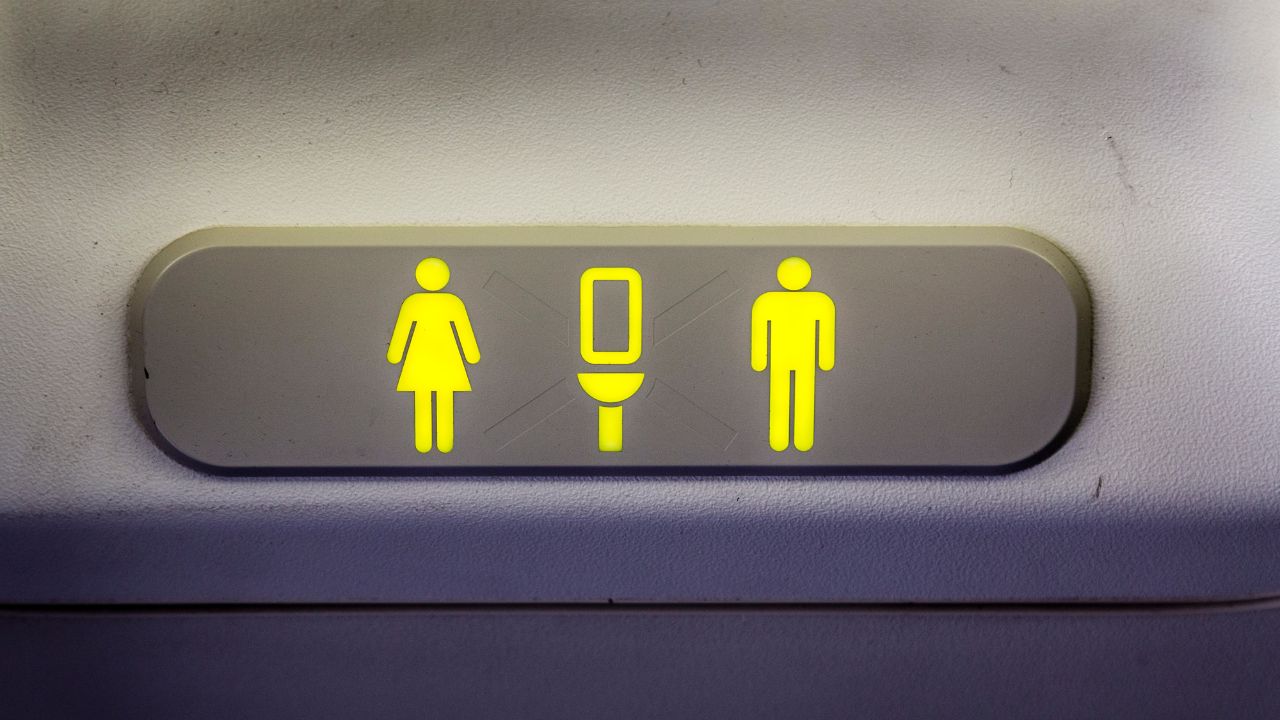 airplane bathroom lavatory sign - travel tips for interstitial cystitis (ic)