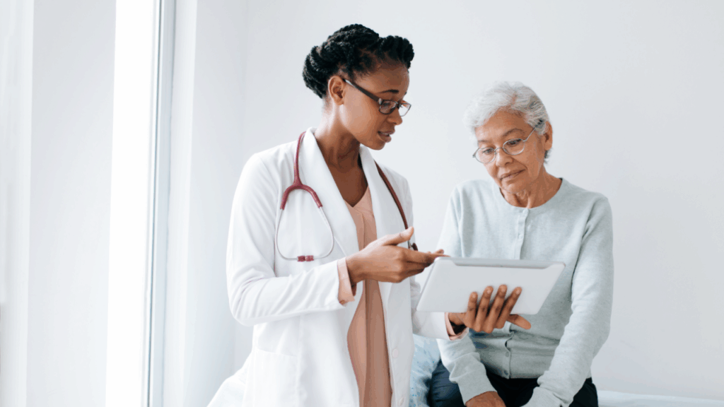 Female Doctor explaining to an older female patient