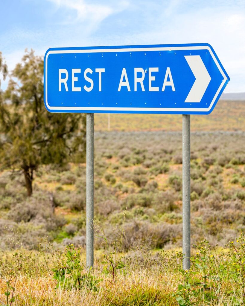 rest area road sign - travel tips for interstitial cystitis